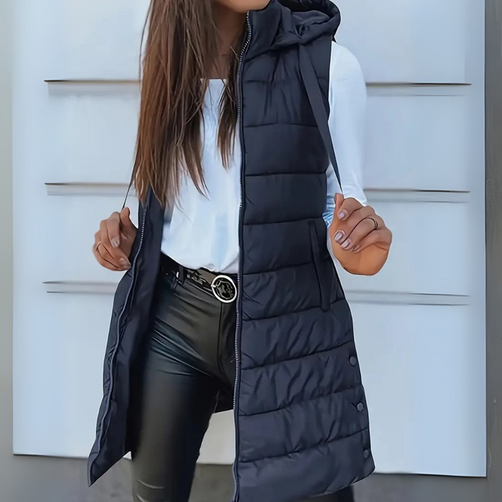 Raine | Casual Sleeveless Hood Long Puffer Vest