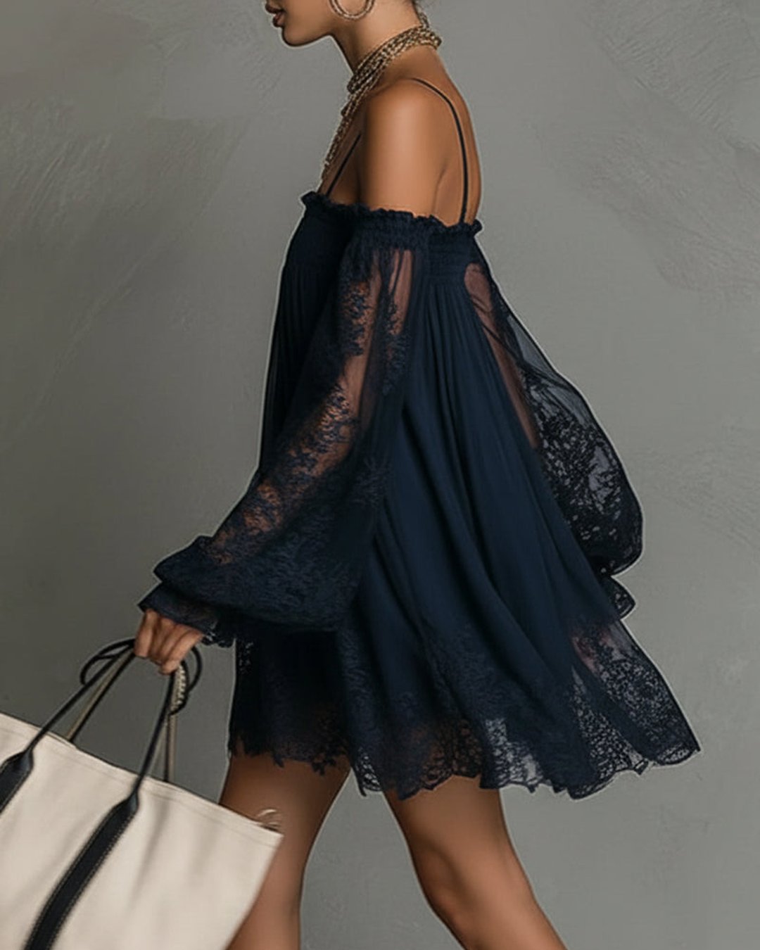 Raffaella | Navy Lace Chiffon Mini Dress