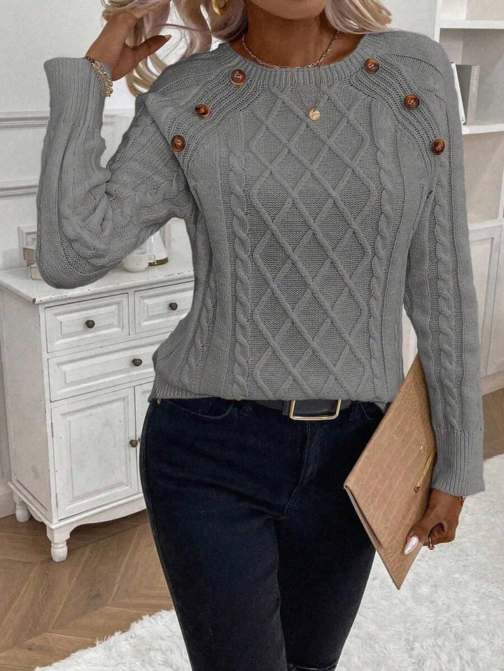 Abbey | Button-Detail Cable Knit Jumper