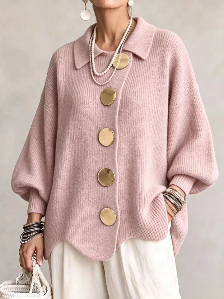 Stefanie | Oversized Collared Cardigan With Large Metal Buttons