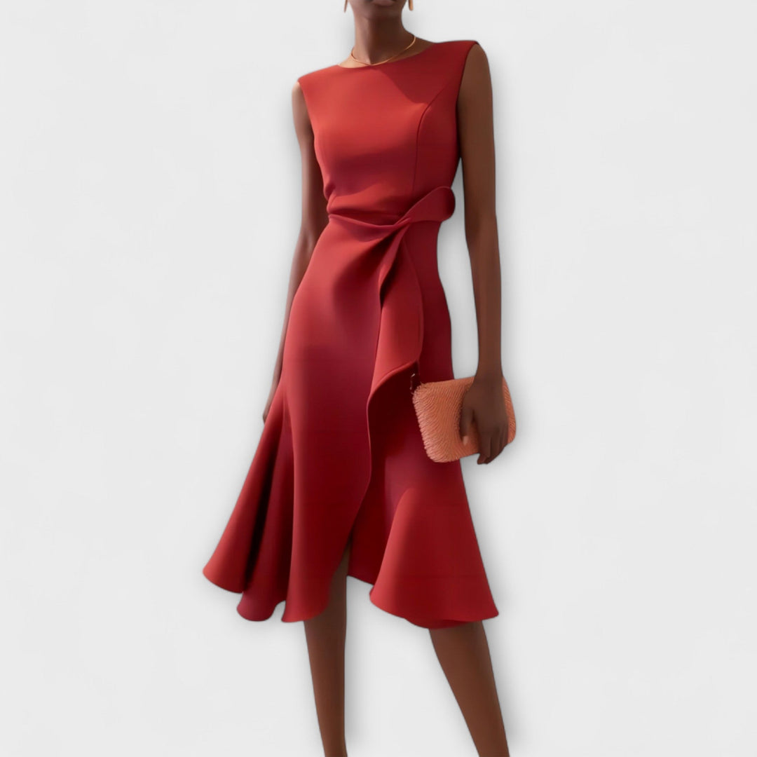 Cornelie | Draped Asymmetric Midi Dress