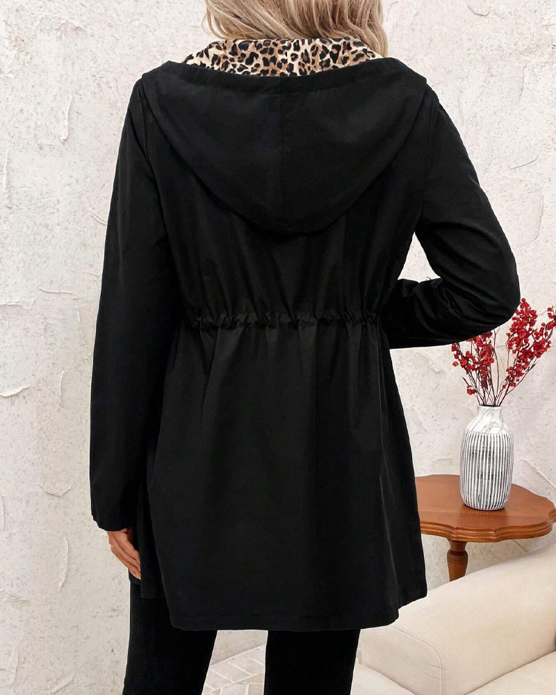 Deena | Reversible Hooded Coat with Leopard Print