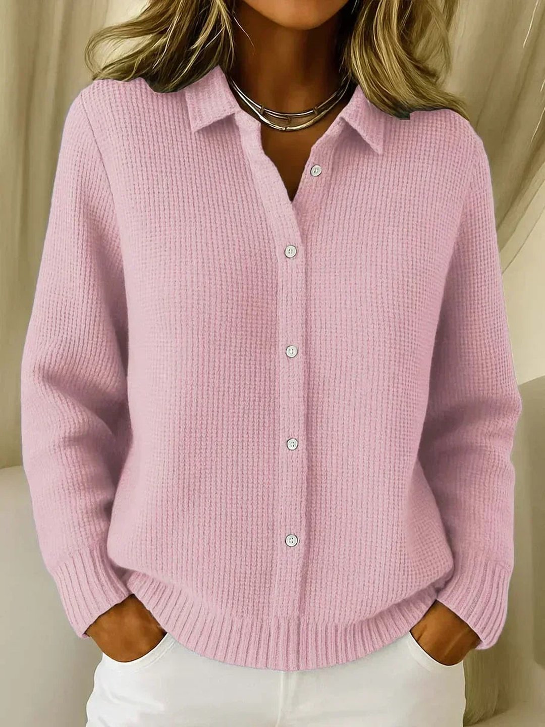 Fergie | Textured Knit Button-Up Cardigan