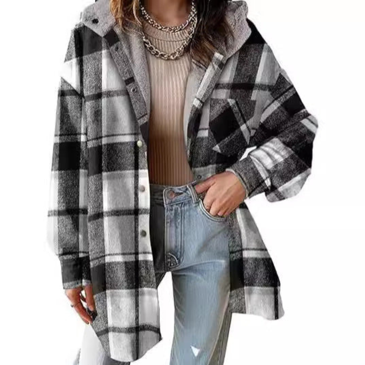 Mellony | Relaxed Fit Hooded Plaid Jacket