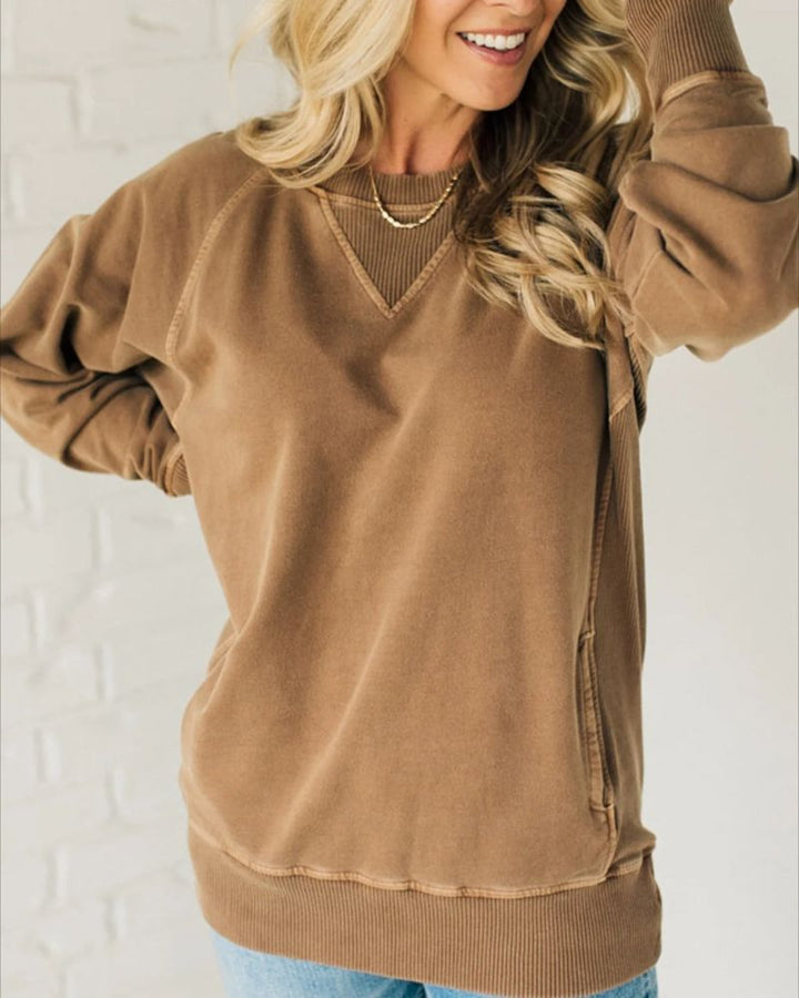 Hermia | Ribbed Accent Pocketed Pullover