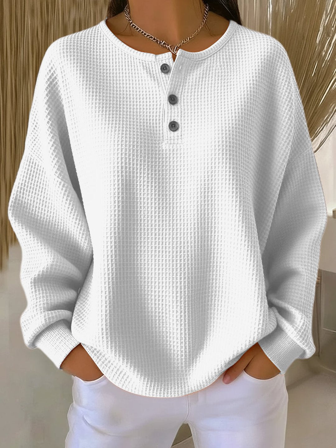 Kellie | Cozy Waffle Henley Sweatshirt