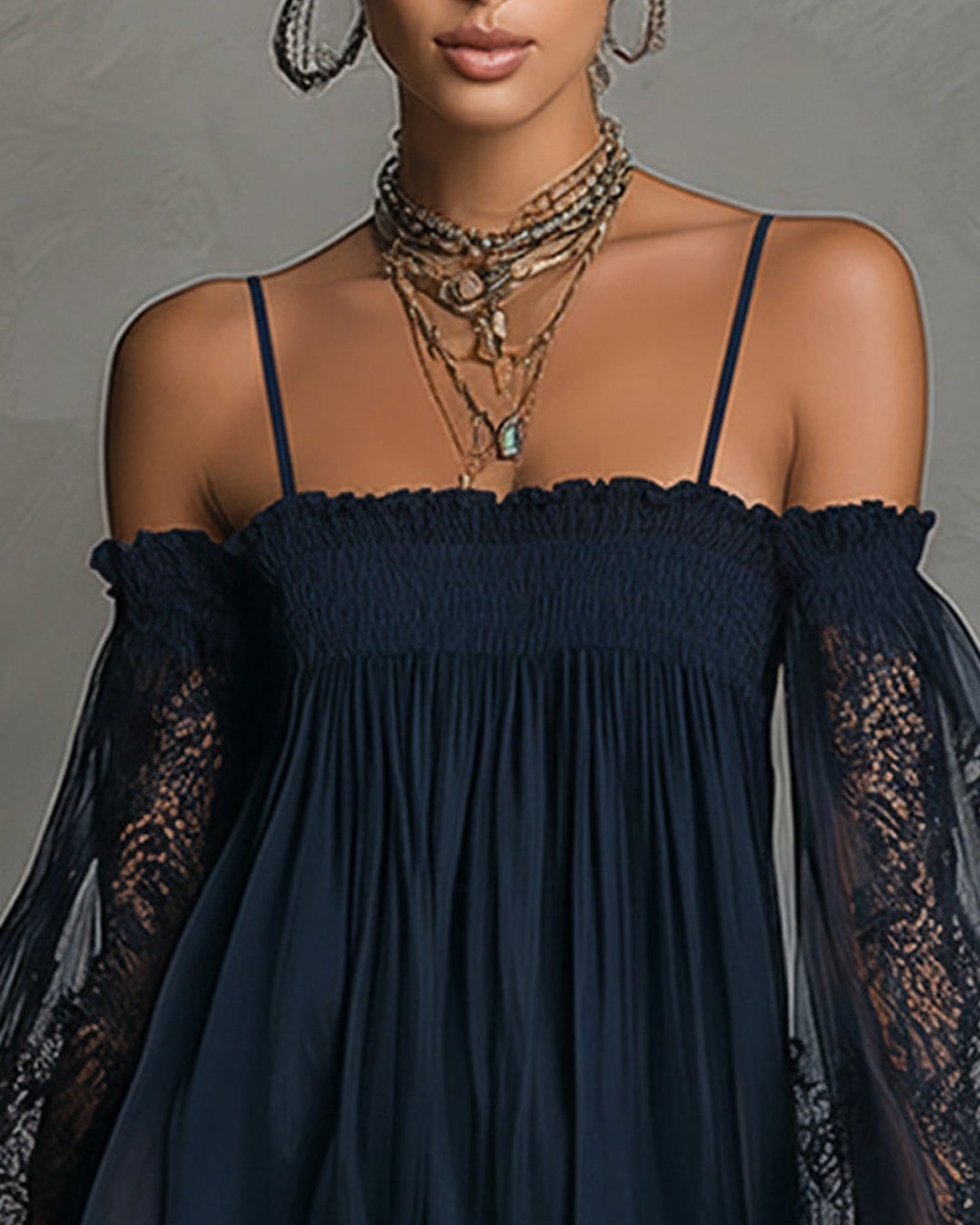 Raffaella | Navy Lace Chiffon Mini Dress