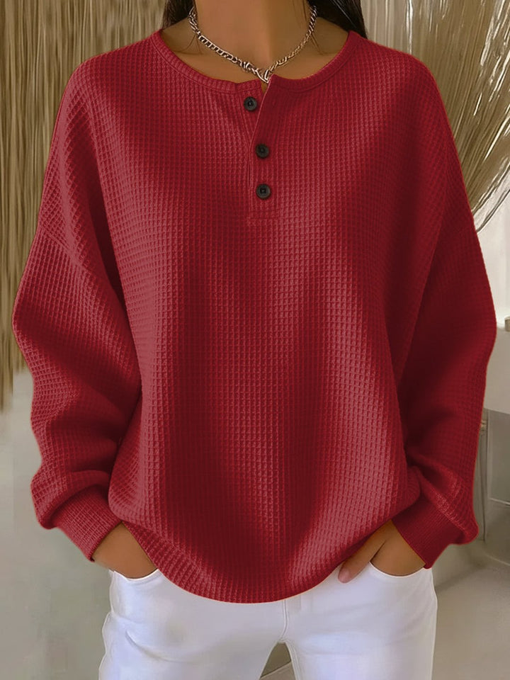 Kellie | Cozy Waffle Henley Sweatshirt