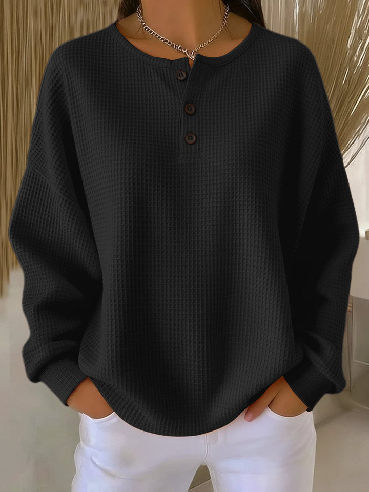 Kellie | Cozy Waffle Henley Sweatshirt