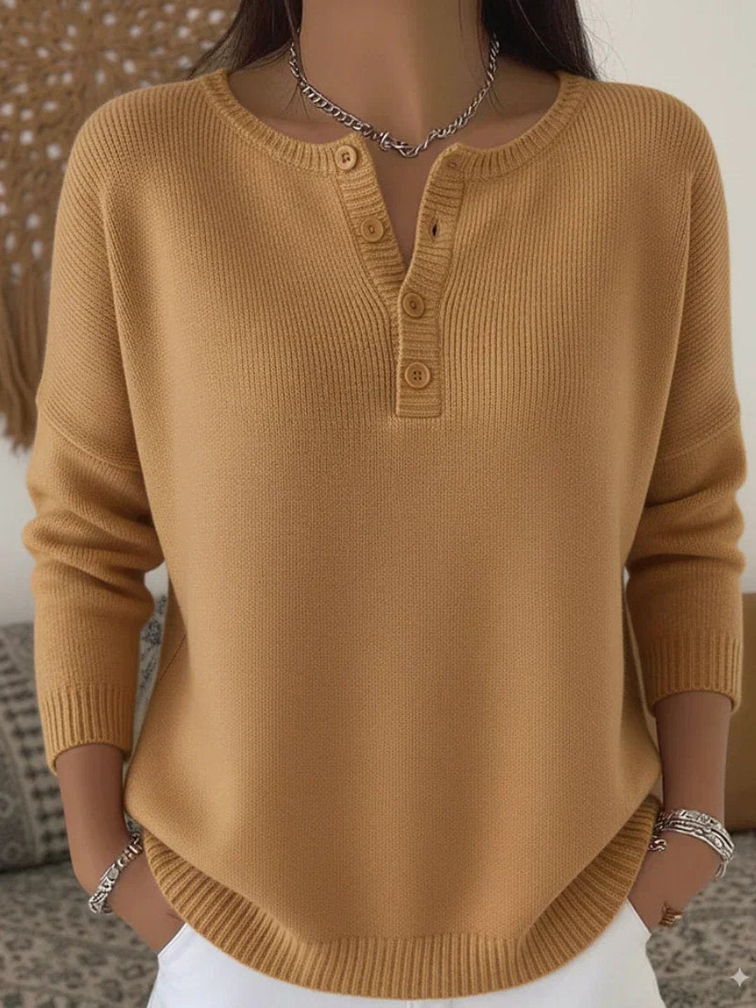 Biddy | Henley Button-Up Knit Sweater
