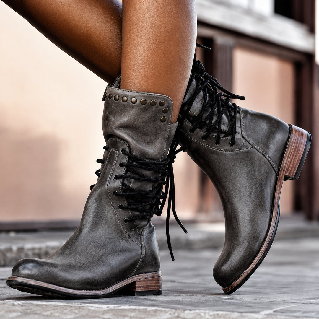 Chelsey | Cross-Tied Fleece-Lined Biker Boots