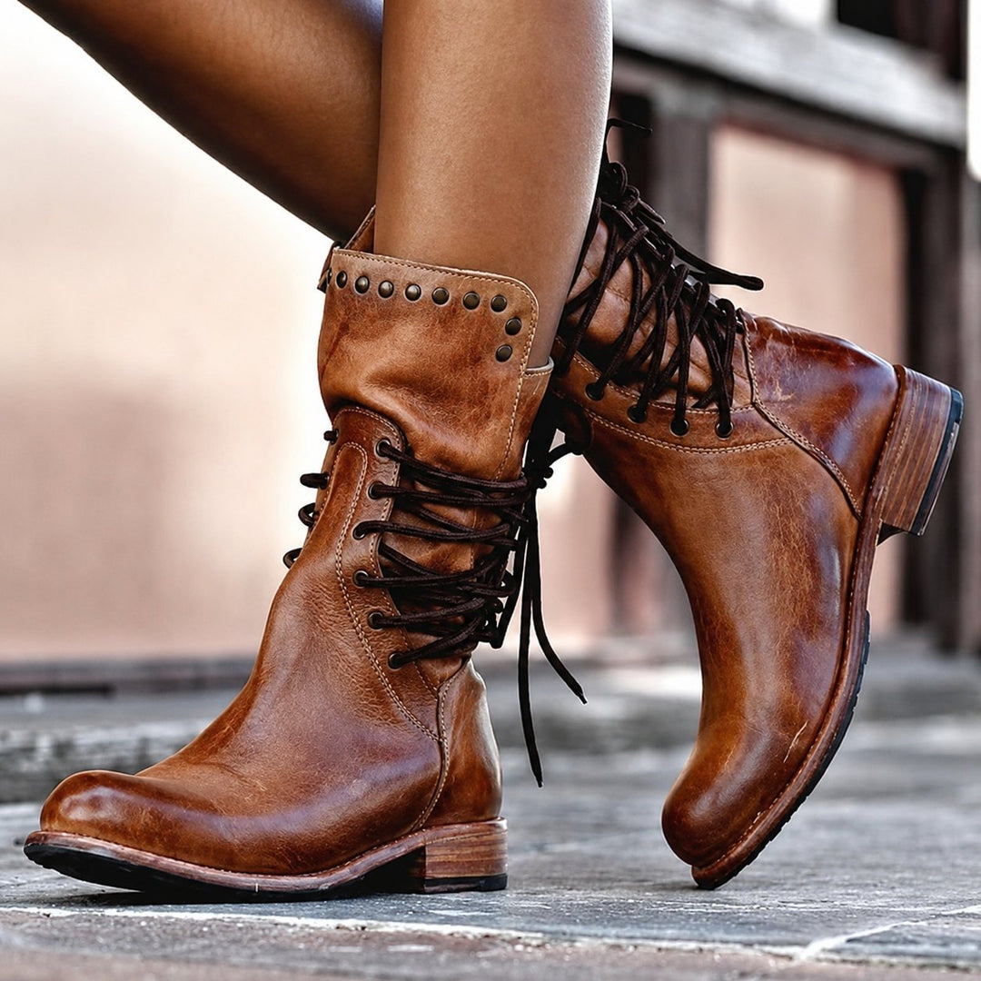 Chelsey | Cross-Tied Fleece-Lined Biker Boots