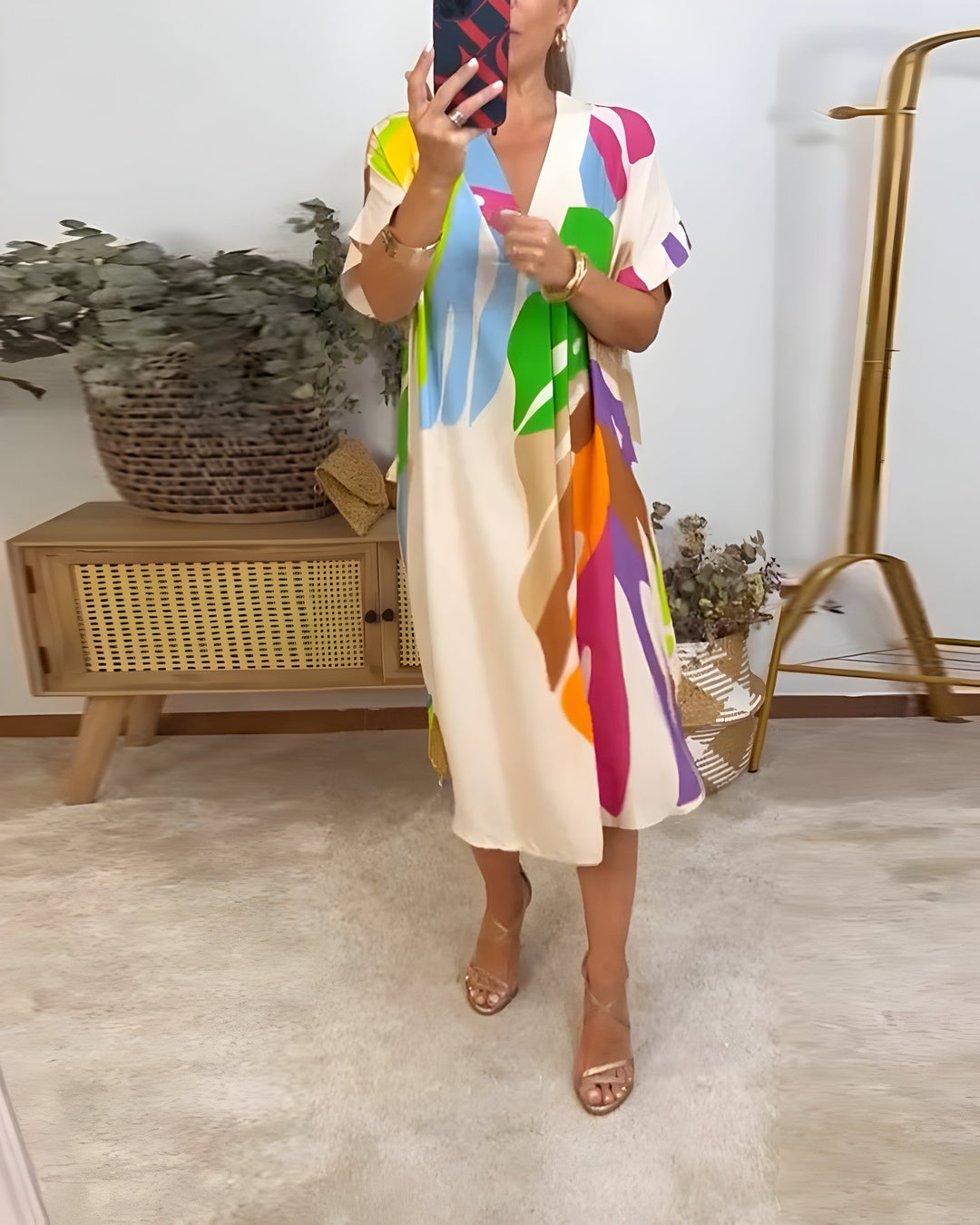 Beatrise | Casual Colorful Leaf Print Dress