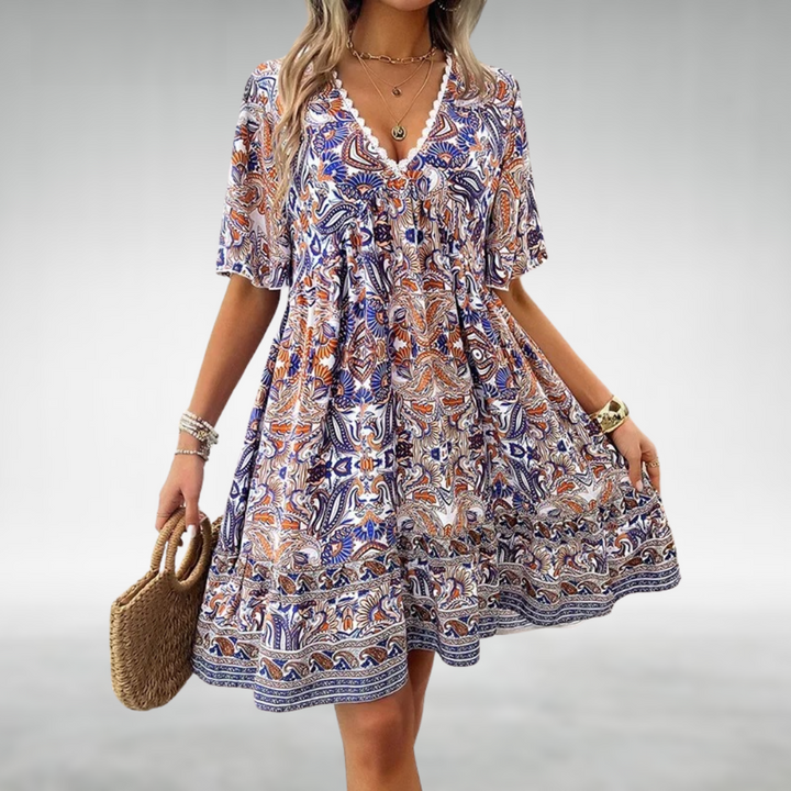 Eudora | Bohemian Print V-Neck Summer Dress