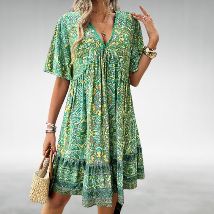 Eudora | Bohemian Print V-Neck Summer Dress