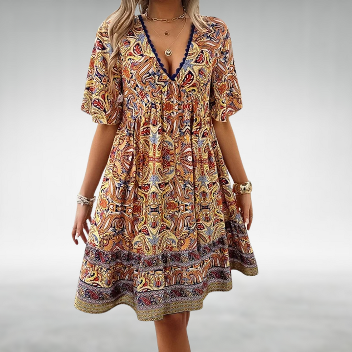 Eudora | Bohemian Print V-Neck Summer Dress