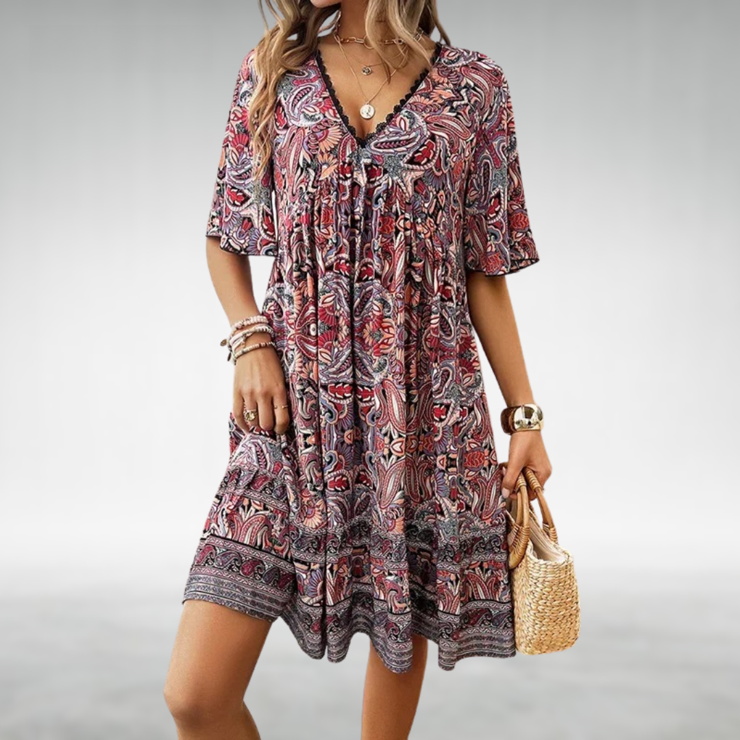 Eudora | Bohemian Print V-Neck Summer Dress