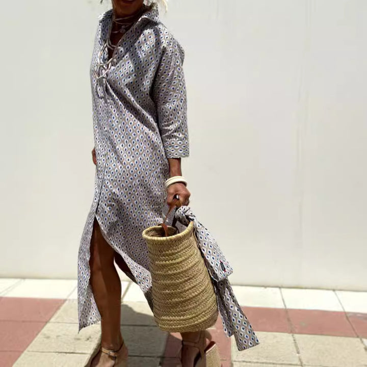 Wanette | Striped Two-side Slit Shirt Dress