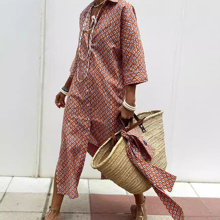 Wanette | Striped Two-side Slit Shirt Dress