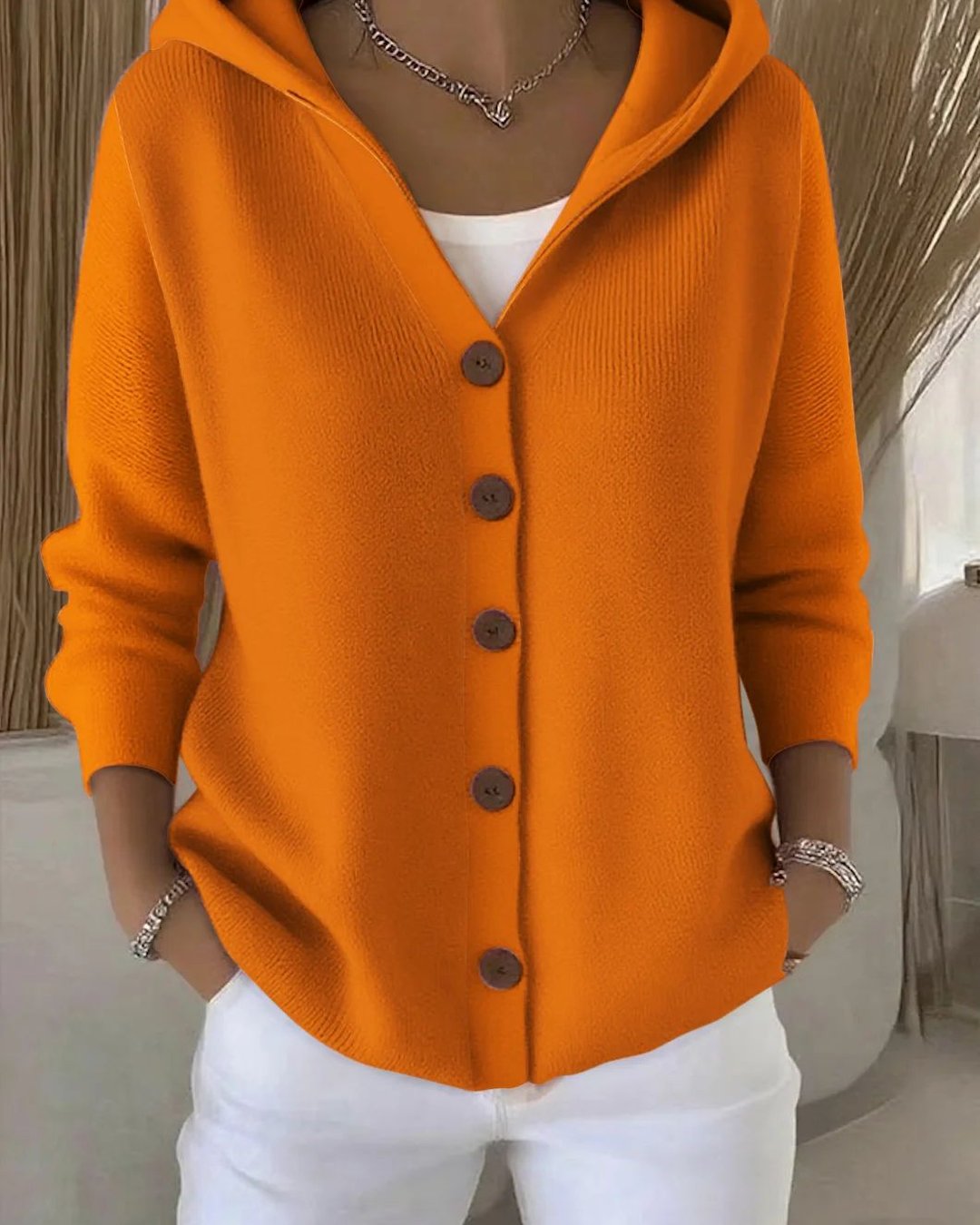 Jaqueline | Hooded Button-Up Knit Cardigan