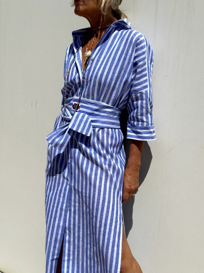 Wanette | Striped Two-side Slit Shirt Dress