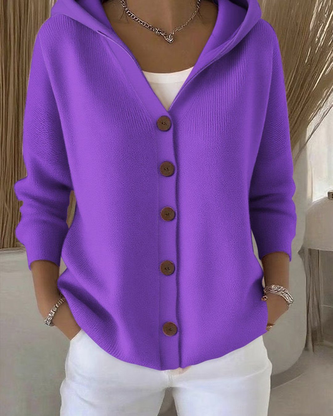 Jaqueline | Hooded Button-Up Knit Cardigan