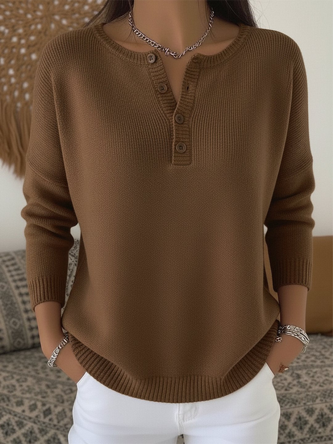 Biddy | Henley Button-Up Knit Sweater