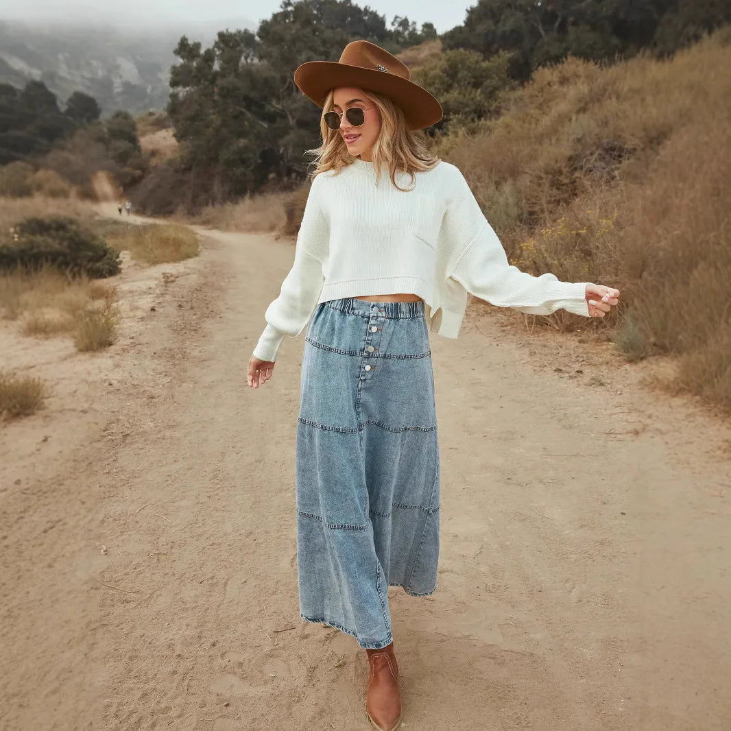 Yvonne | Boho Maxi Denim Skirt