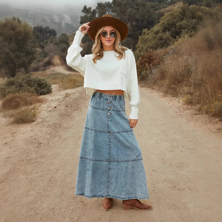 Yvonne | Boho Maxi Denim Skirt