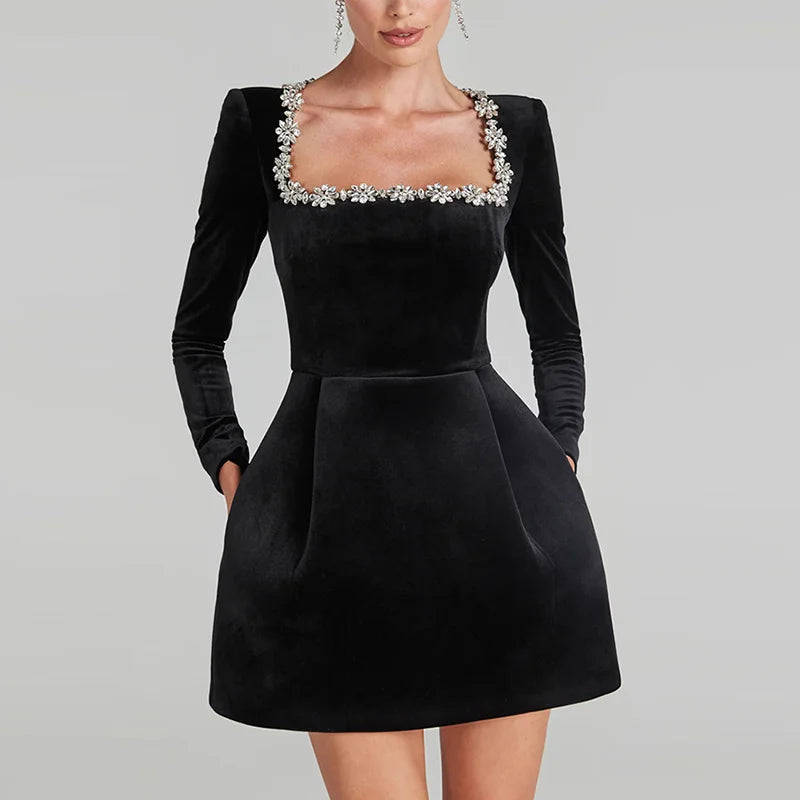 Nayla | Velvet Crystal Dress