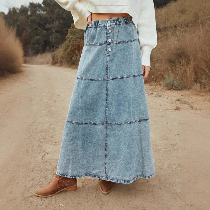 Yvonne | Boho Maxi Denim Skirt