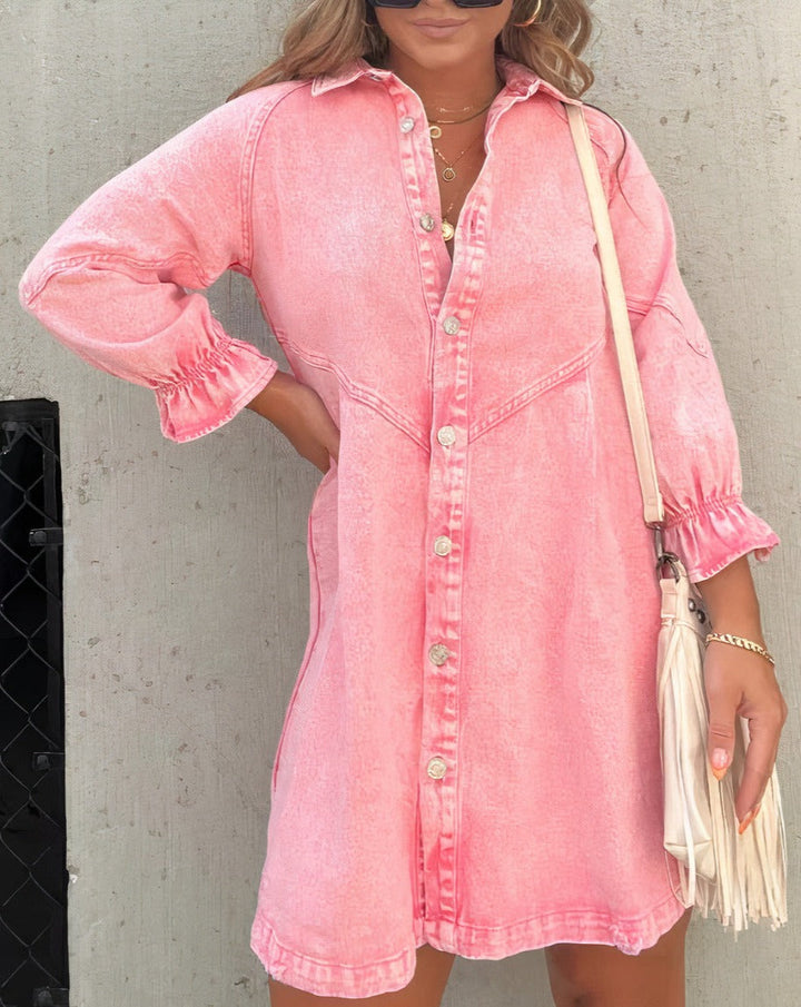 Aiza | Denim Long Sleeve Shirt Dress