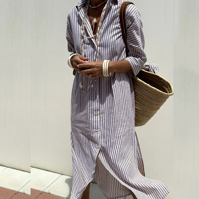 Evolet | Elegant Striped Shirt Dress