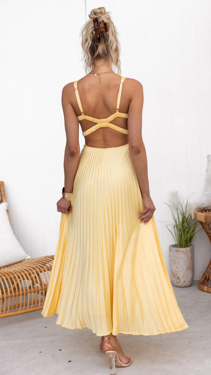 Monique | V-neck Pleated Maxi Dress