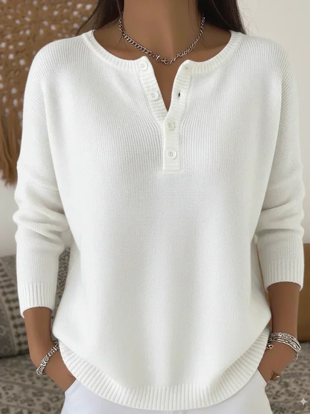 Biddy | Henley Button-Up Knit Sweater