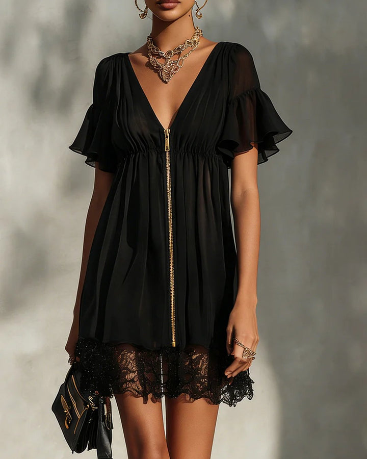 Fritzi | Zip-Front Lace Mini Dress