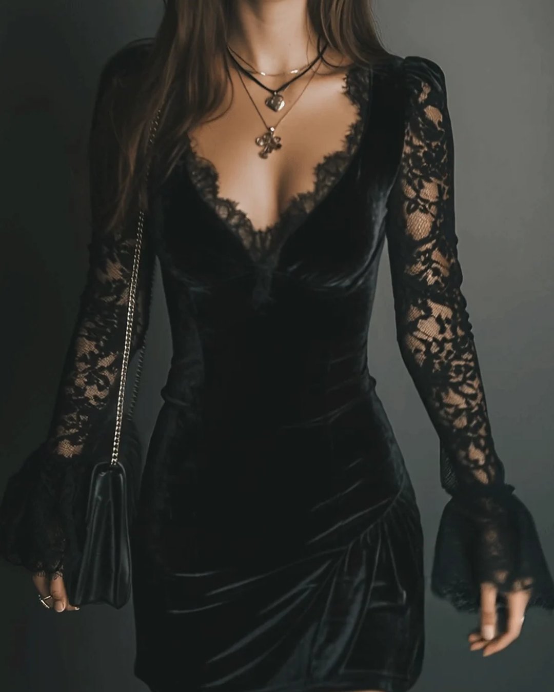 Neillidh | Velvet and Lace Mini Dress
