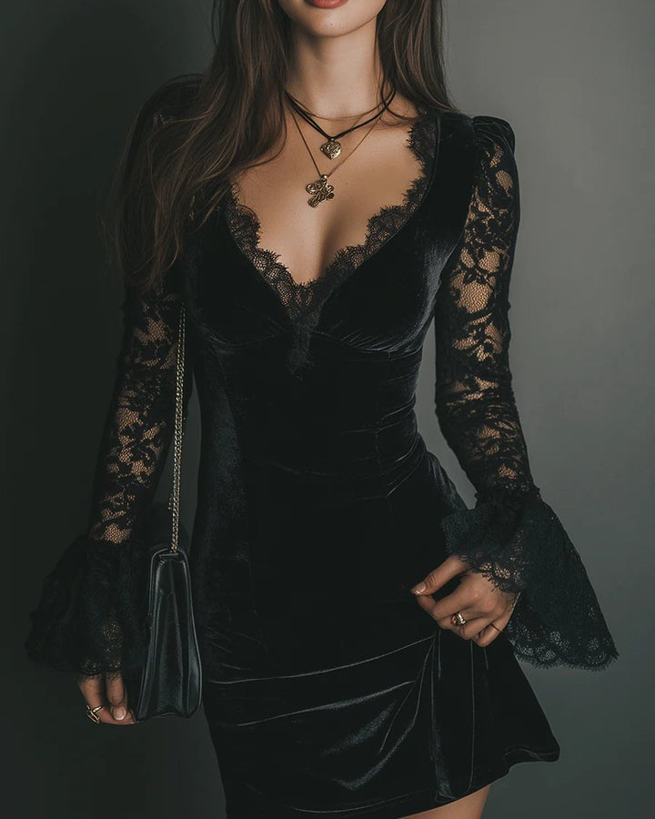 Neillidh | Velvet and Lace Mini Dress