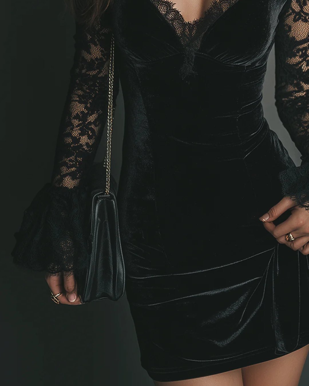 Neillidh | Velvet and Lace Mini Dress