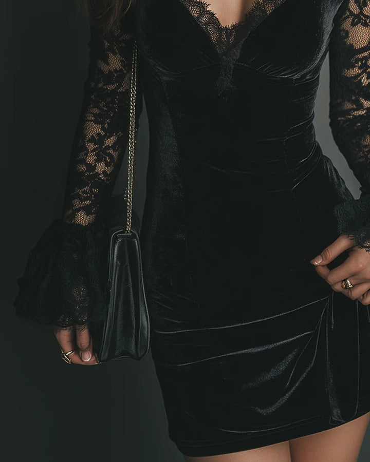 Neillidh | Velvet and Lace Mini Dress