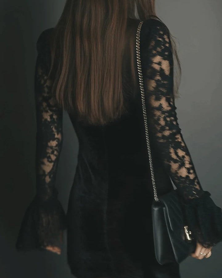 Neillidh | Velvet and Lace Mini Dress