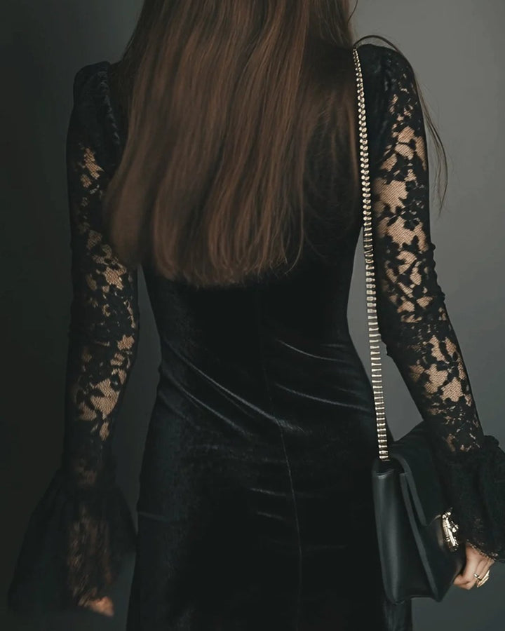 Neillidh | Velvet and Lace Mini Dress