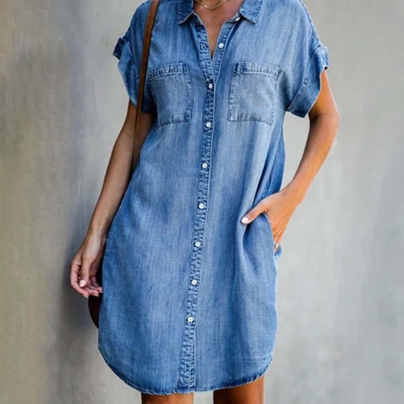 Helsa | Elegant Denim Dress with Tummy Coverage