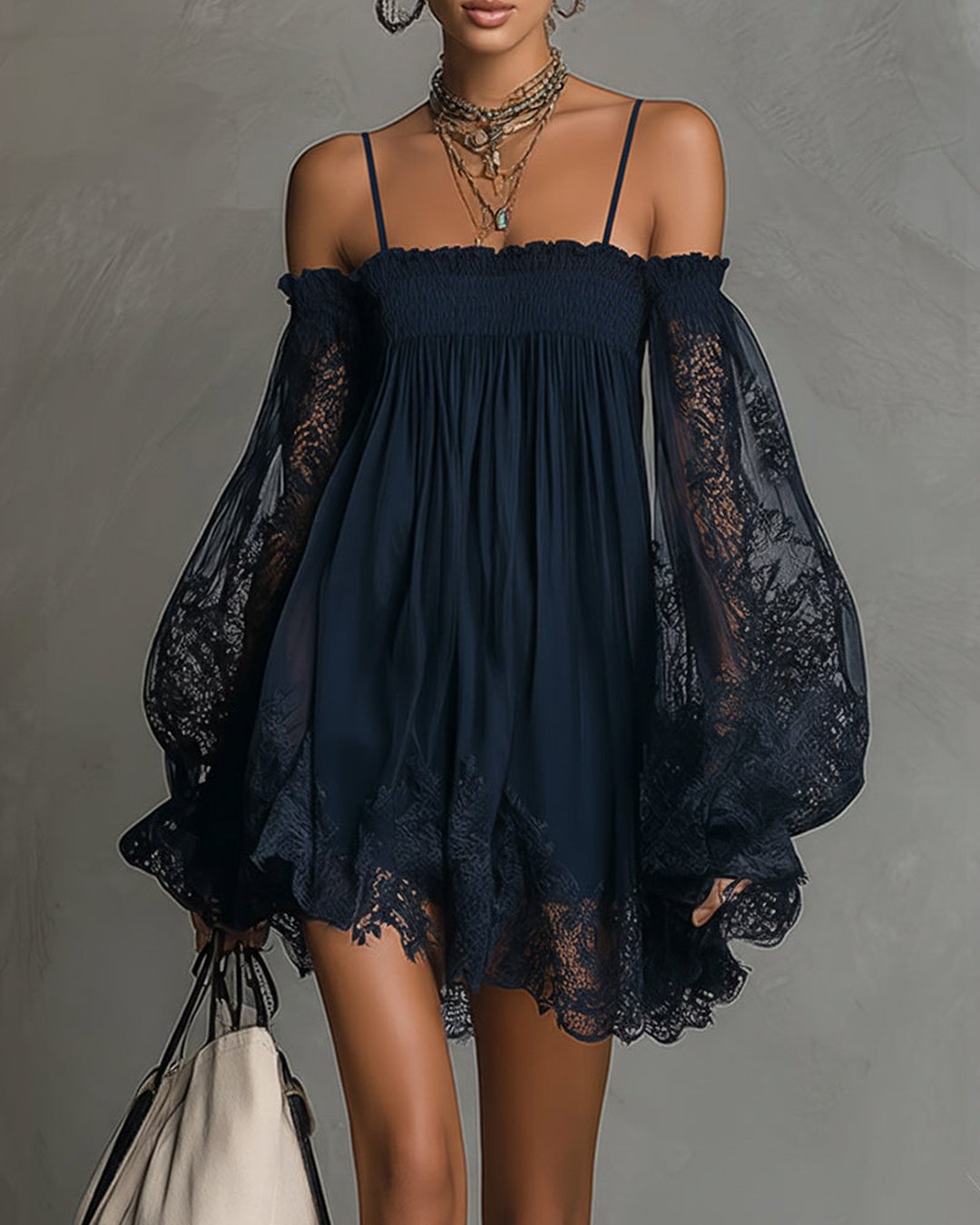 Raffaella | Navy Lace Chiffon Mini Dress