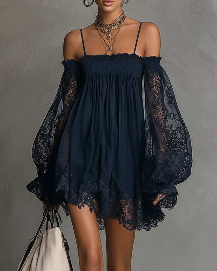 Raffaella | Navy Lace Chiffon Mini Dress