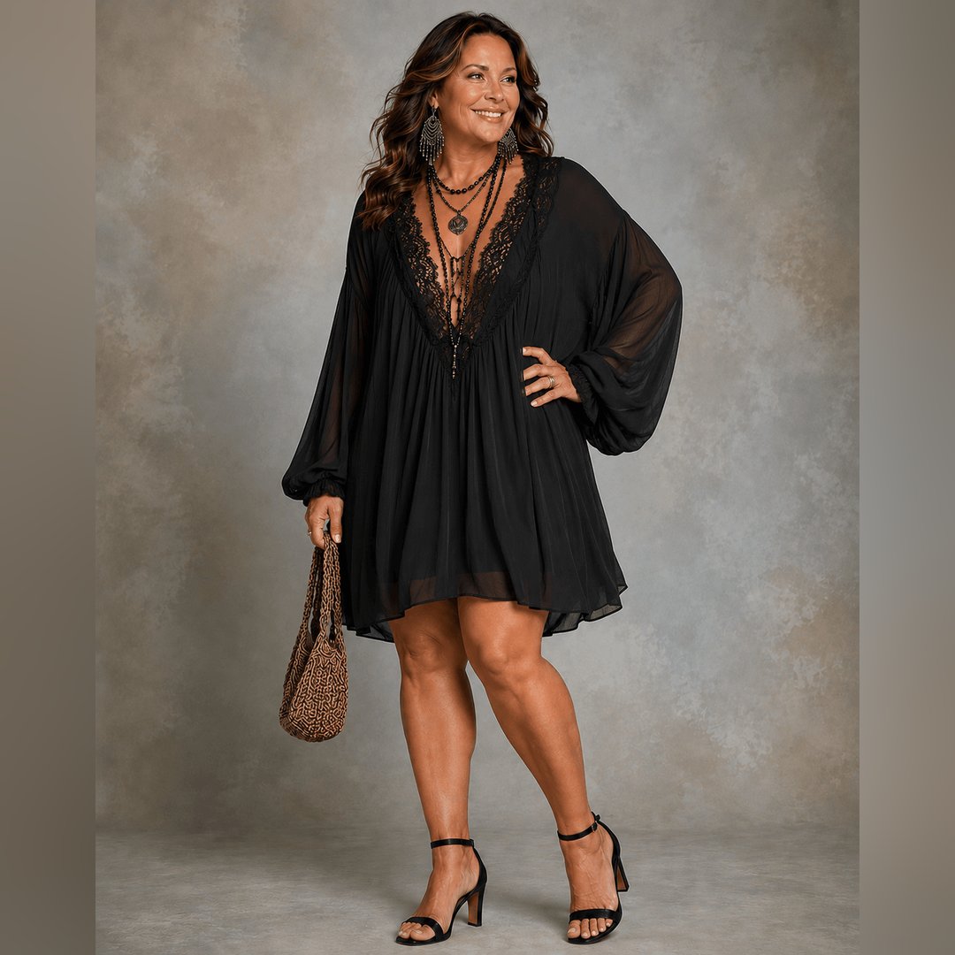 Onorah | Black Chiffon Halter Mini Dress