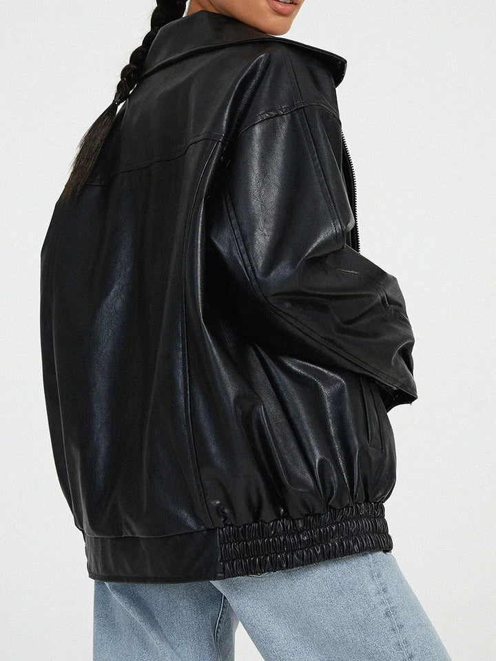 Yonie | Oversized Leather Bomber Jacket