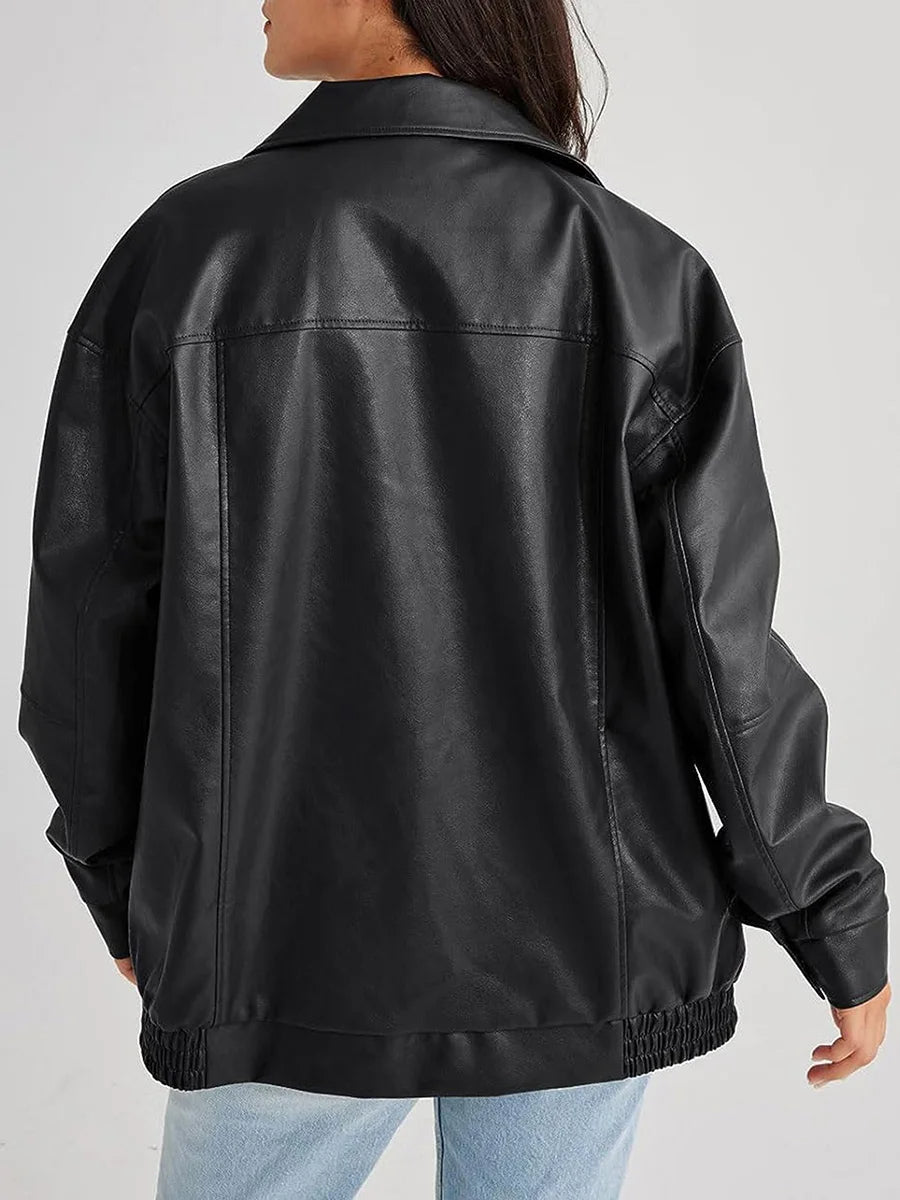 Yonie | Oversized Leather Bomber Jacket