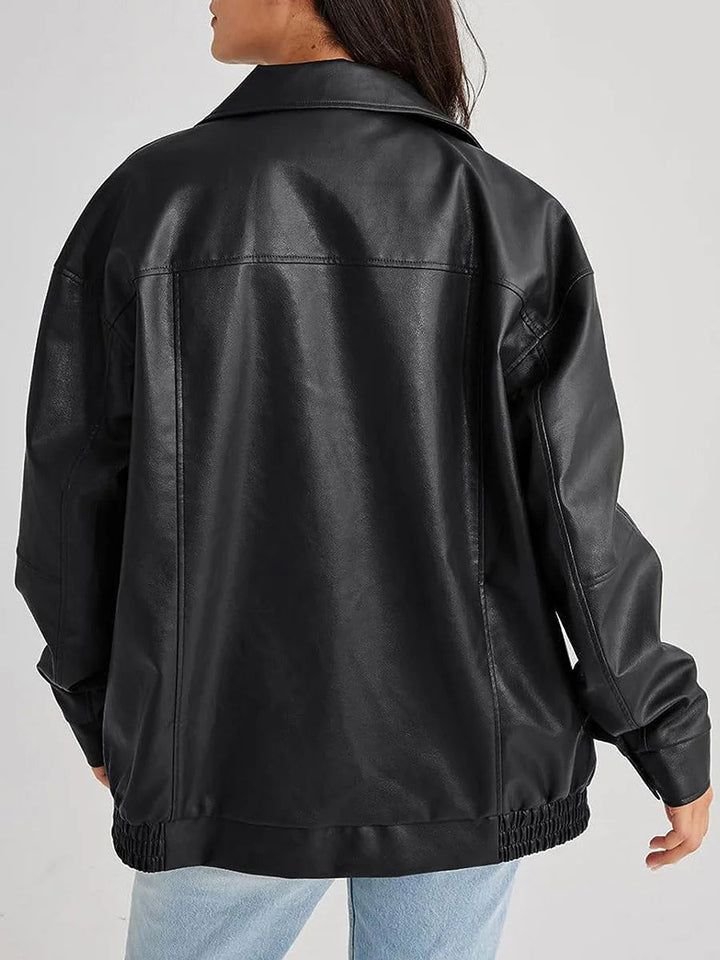 Yonie | Oversized Leather Bomber Jacket