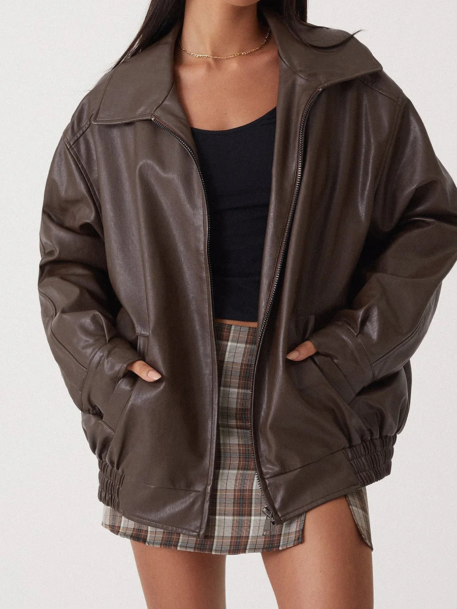 Yonie | Oversized Leather Bomber Jacket